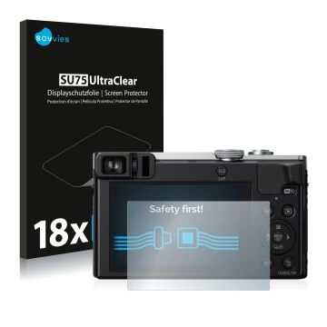 Parte frontal de un envase de producto con el logotipo de la marca Savvies. Al lado se muestra el dispositivo Panasonic Lumix 