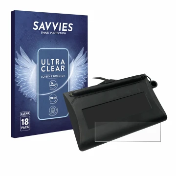 Parte frontal de un envase de producto con el logotipo de la marca Savvies. Al lado se muestra el dispositivo Topaz T-LBK460-H