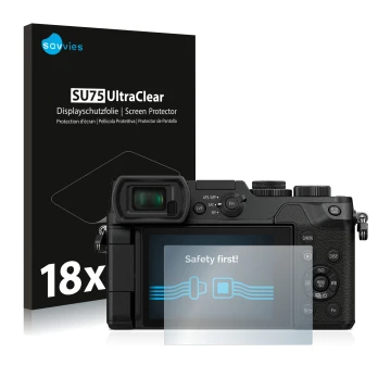 Parte frontal de un envase de producto con el logotipo de la marca Savvies. Al lado se muestra el dispositivo Panasonic Lumix 