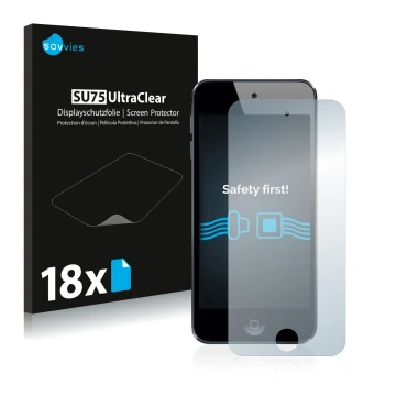 Parte frontal de un envase de producto con el logotipo de la marca Savvies. Al lado se muestra el dispositivo Apple iPod Touch