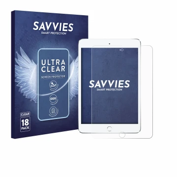 Parte frontal de un envase de producto con el logotipo de la marca Savvies. Al lado se muestra el dispositivo Apple iPad Mini 