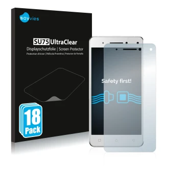 Parte frontal de un envase de producto con el logotipo de la marca Savvies. Al lado se muestra el dispositivo Lenovo Vibe S1 c