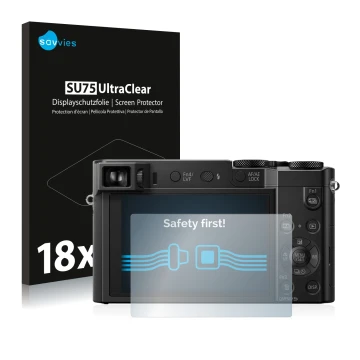 Parte frontal de un envase de producto con el logotipo de la marca Savvies. Al lado se muestra el dispositivo Panasonic Lumix 