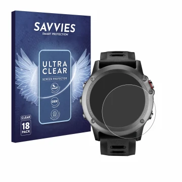 Parte frontal de un envase de producto con el logotipo de la marca Savvies. Al lado se muestra el dispositivo Garmin Fenix 3 H