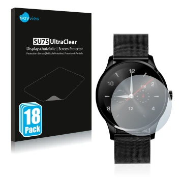 Parte frontal de un envase de producto con el logotipo de la marca Savvies. Al lado se muestra el dispositivo KKmoon K88H con 