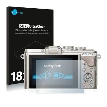 Parte frontal de un envase de producto con el logotipo de la marca Savvies. Al lado se muestra el dispositivo Olympus PEN E-PL