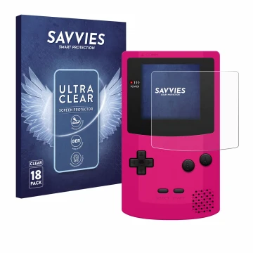 Parte frontal de un envase de producto con el logotipo de la marca Savvies. Al lado se muestra el dispositivo Nintendo Gameboy