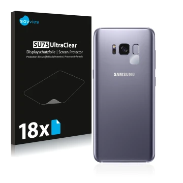 Parte frontal de un envase de producto con el logotipo de la marca Savvies. Al lado se muestra el dispositivo Samsung Galaxy S