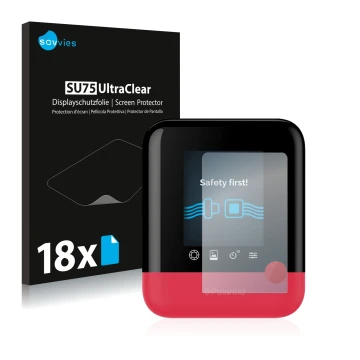 Parte frontal de un envase de producto con el logotipo de la marca Savvies. Al lado se muestra el dispositivo Polaroid Pop con