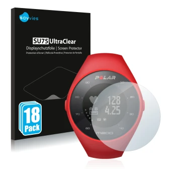 Parte frontal de un envase de producto con el logotipo de la marca Savvies. Al lado se muestra el dispositivo Polar M200 con s