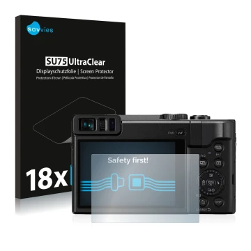 Parte frontal de un envase de producto con el logotipo de la marca Savvies. Al lado se muestra el dispositivo Panasonic Lumix 