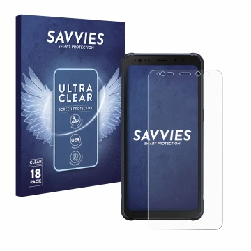 Parte frontal de un envase de producto con el logotipo de la marca Savvies. Al lado se muestra el dispositivo Samsung Galaxy S