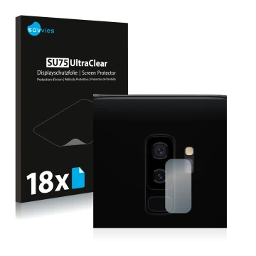 Parte frontal de un envase de producto con el logotipo de la marca Savvies. Al lado se muestra el dispositivo Samsung Galaxy S