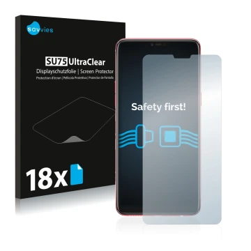 Parte frontal de un envase de producto con el logotipo de la marca Savvies. Al lado se muestra el dispositivo Oppo F7 con su p