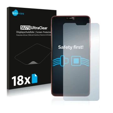 Parte frontal de un envase de producto con el logotipo de la marca Savvies. Al lado se muestra el dispositivo Oppo R15 Pro con