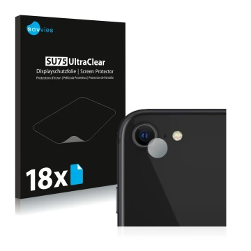 Parte frontal de un envase de producto con el logotipo de la marca Savvies. Al lado se muestra el dispositivo Apple iPhone SE 