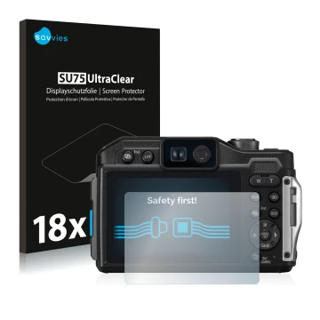 Parte frontal de un envase de producto con el logotipo de la marca Savvies. Al lado se muestra el dispositivo Panasonic Lumix 