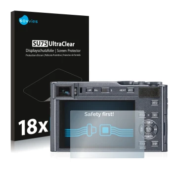 Parte frontal de un envase de producto con el logotipo de la marca Savvies. Al lado se muestra el dispositivo Leica C-Lux con 