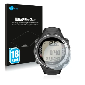 Parte frontal de un envase de producto con el logotipo de la marca Savvies. Al lado se muestra el dispositivo Suunto D4I con s