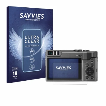 Parte frontal de un envase de producto con el logotipo de la marca Savvies. Al lado se muestra el dispositivo Panasonic Lumix 
