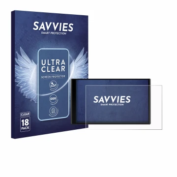 Parte frontal de un envase de producto con el logotipo de la marca Savvies. Al lado se muestra el dispositivo Garmin DriveTrac