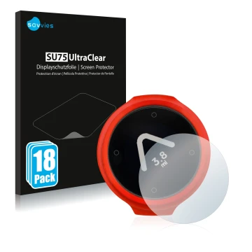 Parte frontal de un envase de producto con el logotipo de la marca Savvies. Al lado se muestra el dispositivo Beeline Velo con