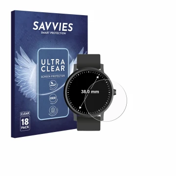 Parte frontal de un envase de producto con el logotipo de la marca Savvies. Al lado se muestra el dispositivo Circular Display