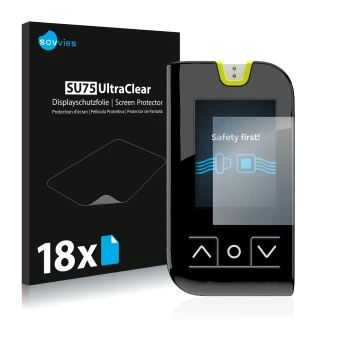 Parte frontal de un envase de producto con el logotipo de la marca Savvies. Al lado se muestra el dispositivo Mylife Unio Neva