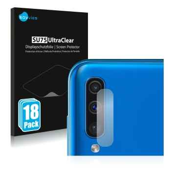 Parte frontal de un envase de producto con el logotipo de la marca Savvies. Al lado se muestra el dispositivo Samsung Galaxy A