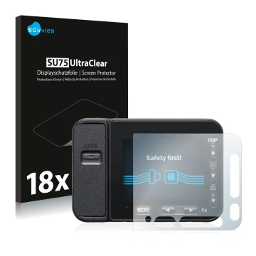 Parte frontal de un envase de producto con el logotipo de la marca Savvies. Al lado se muestra el dispositivo Sony DSC-RX0M2 (