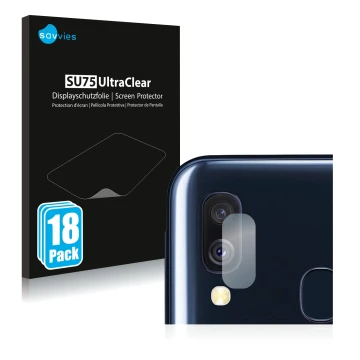 Parte frontal de un envase de producto con el logotipo de la marca Savvies. Al lado se muestra el dispositivo Samsung Galaxy A