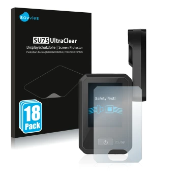 Parte frontal de un envase de producto con el logotipo de la marca Savvies. Al lado se muestra el dispositivo Flyer Display D0