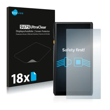 Parte frontal de un envase de producto con el logotipo de la marca Savvies. Al lado se muestra el dispositivo FiiO M11 con su 