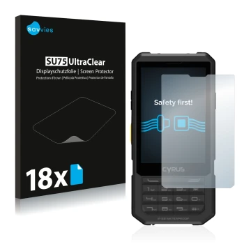 Parte frontal de un envase de producto con el logotipo de la marca Savvies. Al lado se muestra el dispositivo Cyrus CM 17 Hybr