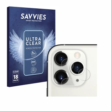 Parte frontal de un envase de producto con el logotipo de la marca Savvies. Al lado se muestra el dispositivo Apple iPhone 11 