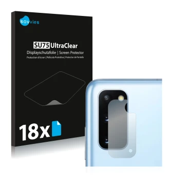 Parte frontal de un envase de producto con el logotipo de la marca Savvies. Al lado se muestra el dispositivo Samsung Galaxy S