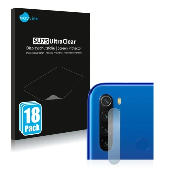 Parte frontal de un envase de producto con el logotipo de la marca Savvies. Al lado se muestra el dispositivo Xiaomi Redmi Not