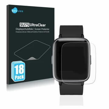 Parte frontal de un envase de producto con el logotipo de la marca Savvies. Al lado se muestra el dispositivo Letsfit Fitness 