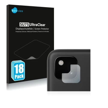 Parte frontal de un envase de producto con el logotipo de la marca Savvies. Al lado se muestra el dispositivo Google Pixel 4a 