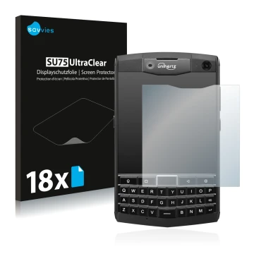 Parte frontal de un envase de producto con el logotipo de la marca Savvies. Al lado se muestra el dispositivo Unihertz Titan c