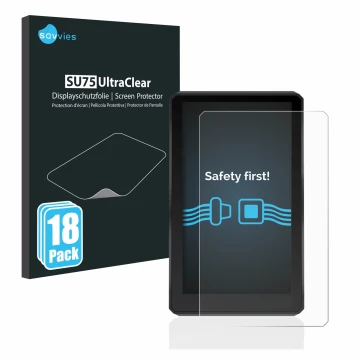 Parte frontal de un envase de producto con el logotipo de la marca Savvies. Al lado se muestra el dispositivo Garmin zumo XT c