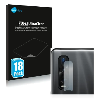 Parte frontal de un envase de producto con el logotipo de la marca Savvies. Al lado se muestra el dispositivo Oppo Find X2 Pro