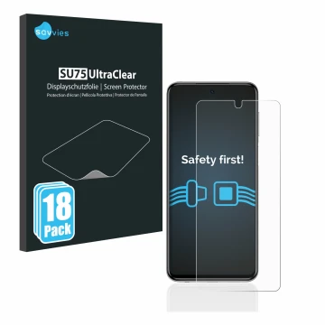 Parte frontal de un envase de producto con el logotipo de la marca Savvies. Al lado se muestra el dispositivo Xiaomi Redmi Not