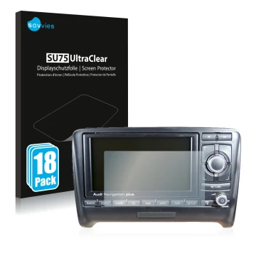 Parte frontal de un envase de producto con el logotipo de la marca Savvies. Al lado se muestra el dispositivo Audi A4 8E 2004-