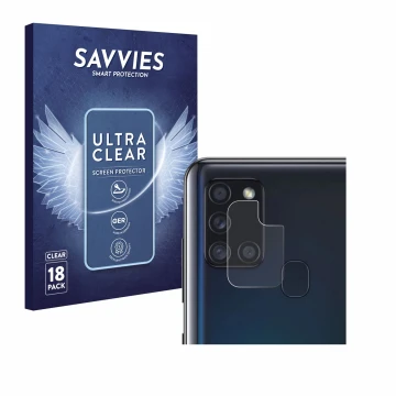 Parte frontal de un envase de producto con el logotipo de la marca Savvies. Al lado se muestra el dispositivo Samsung Galaxy A