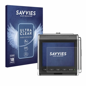 Parte frontal de un envase de producto con el logotipo de la marca Savvies. Al lado se muestra el dispositivo Hasselblad CFV I