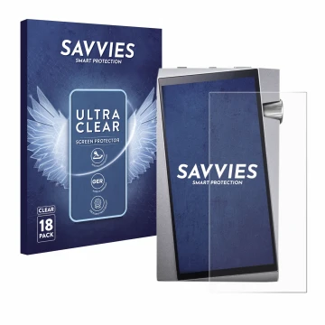 Parte frontal de un envase de producto con el logotipo de la marca Savvies. Al lado se muestra el dispositivo Astell&Kern A&no