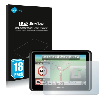 Parte frontal de un envase de producto con el logotipo de la marca Savvies. Al lado se muestra el dispositivo Snooper Truckmat