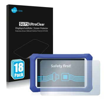 Parte frontal de un envase de producto con el logotipo de la marca Savvies. Al lado se muestra el dispositivo Clementoni Clemp