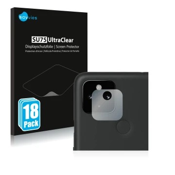 Parte frontal de un envase de producto con el logotipo de la marca Savvies. Al lado se muestra el dispositivo Google Pixel 4a 